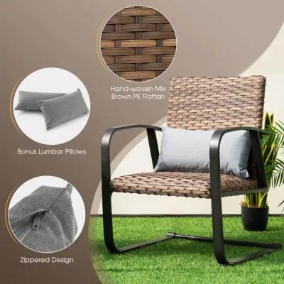 Hivvago 3 Pieces Patio Rattan Conversation Set with Quick Dry Lumbar Pillows