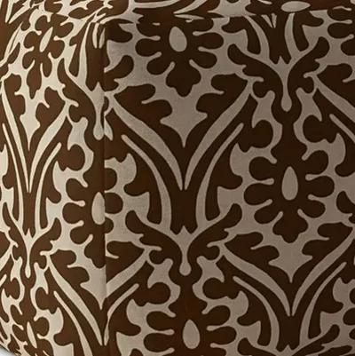 Homezia 17" Brown Cotton Damask Pouf Ottoman