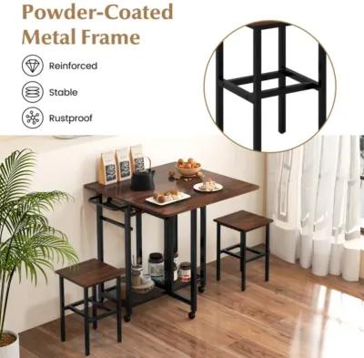 Hivvago 3 Pieces Dining Table Set with 6-Bottle Wine Rack