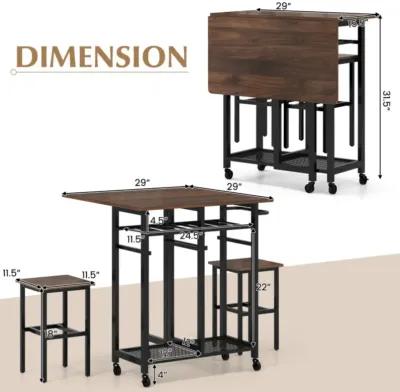 Hivvago 3 Pieces Dining Table Set with 6-Bottle Wine Rack