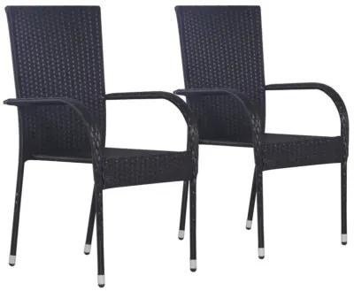 vidaXL Stackable Outdoor Chairs 2 pcs Poly Rattan Black