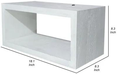 18 Inch Rectangular Wall Shelf, Acacia Wood Frame, White Washed Finish - Benzara