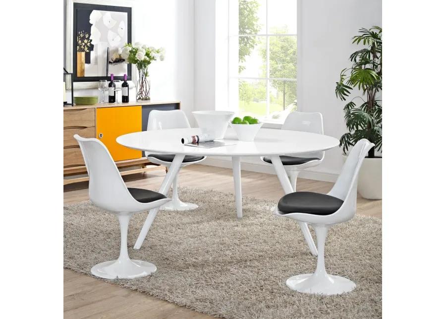 Modway Lippa 60" Mid-Century Modern Dining Table with Round White Top and Tripod Base in White