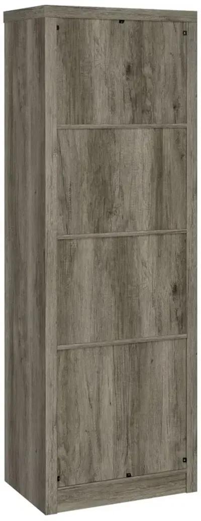 Sac 71 Inch Media Pier Tower with 3 Shelves and Single Cabinet, Gray Wood - Benzara