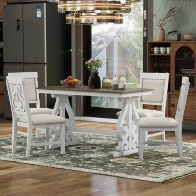 Retro 5-Piece Dining Set with Wooden Table & Upholstered Chairs