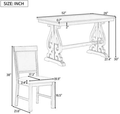 Retro 5-Piece Dining Set with Wooden Table & Upholstered Chairs