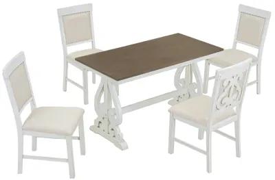 Retro 5-Piece Dining Set with Wooden Table & Upholstered Chairs