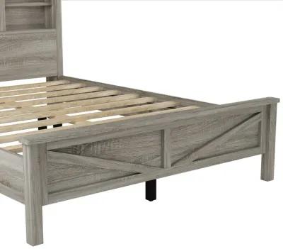 Merax Farmhouse Platform Bed with Charging Station