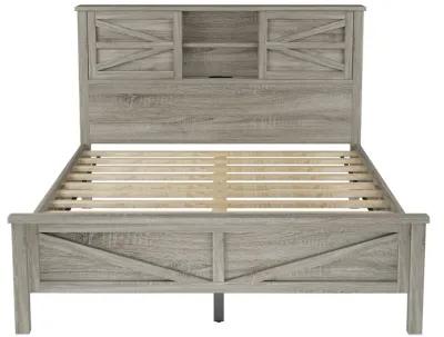 Merax Farmhouse Platform Bed with Charging Station