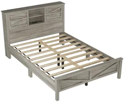 Merax Farmhouse Platform Bed with Charging Station