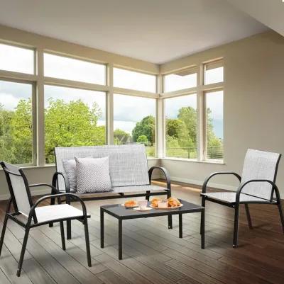 4 Pieces Patio Furniture Set with Glass Top Coffee Table