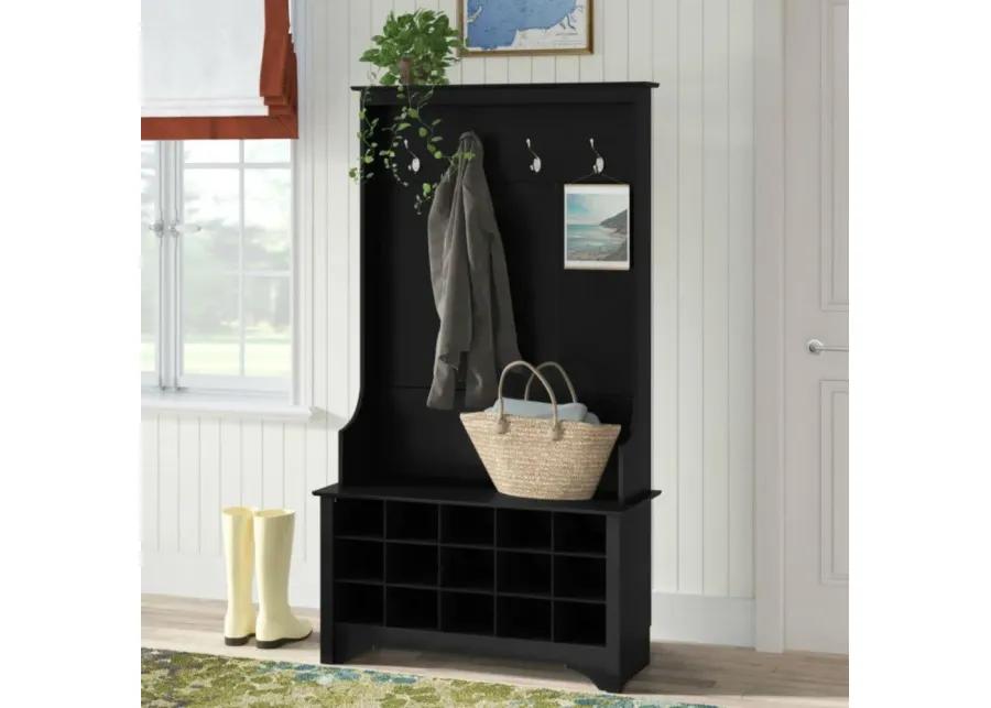 Black Entryway Hall Tree Shoe Cubbie Coat Rack