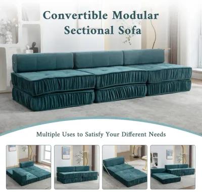 Modular Sectional Sofa with Armless Chair, Green