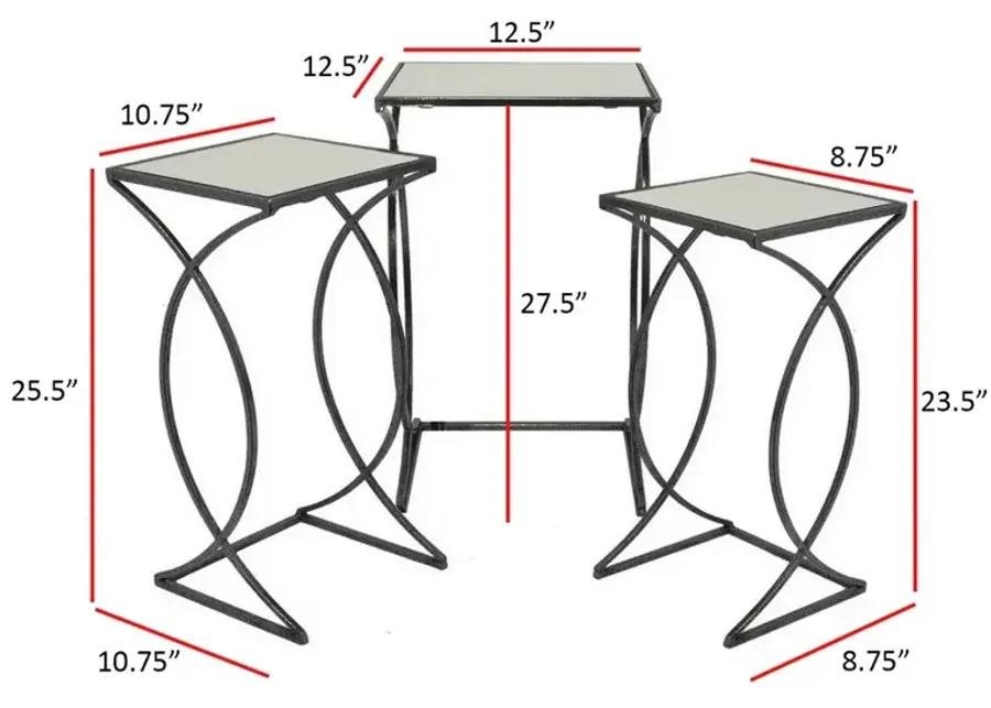 Rikki Plant Stand Table Set of 3, Curved Base, Modern Black Finished Metal - Benzara