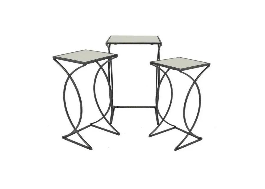 Rikki Plant Stand Table Set of 3, Curved Base, Modern Black Finished Metal - Benzara