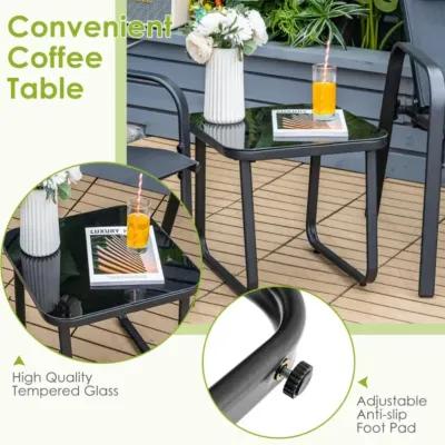 Hivvago 3 Pieces Stackable Patio Bistro Conversation Set with Adjustable Backrest