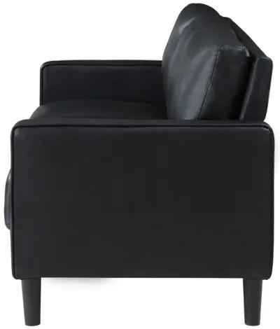 Rumi Sofa, Black Faux Leather, Modern Track Arms, Foam Cushions