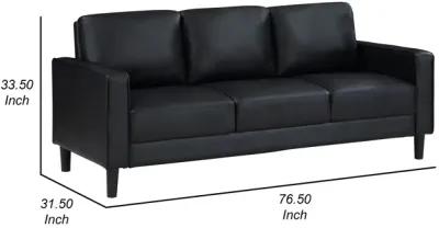 Rumi Sofa, Black Faux Leather, Modern Track Arms, Foam Cushions