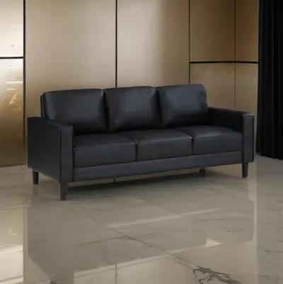 Rumi Sofa, Black Faux Leather, Modern Track Arms, Foam Cushions