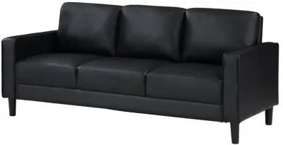 Rumi Sofa, Black Faux Leather, Modern Track Arms, Foam Cushions