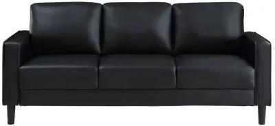 Rumi Sofa, Black Faux Leather, Modern Track Arms, Foam Cushions