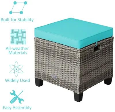 2PCS Patio Rattan Wicker Ottoman Seat with Removable Cushions