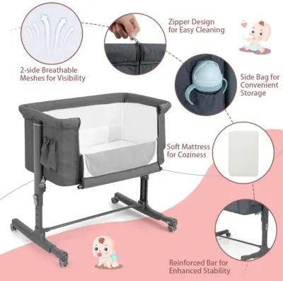 Hivago Portable Baby Bedside Bassinet with 5-level Adjustable Heights and Travel Bag