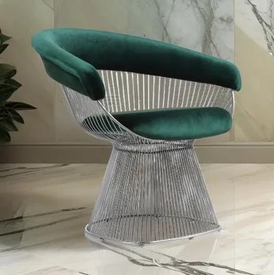 Mimi 27 Inch Accent Armchair, Green Velvet, Foam Cushions, Steel Wire  - Benzara