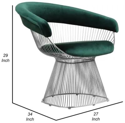 Mimi 27 Inch Accent Armchair, Green Velvet, Foam Cushions, Steel Wire  - Benzara