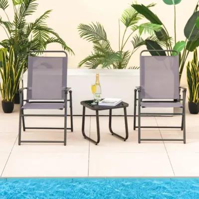 Hivvago Set of 2 Outdoor Folding Sling Chairs with Armrest and Backrest-Gray