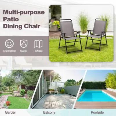 Hivvago Set of 2 Outdoor Folding Sling Chairs with Armrest and Backrest-Gray