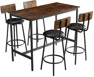 5-Piece Industrial Bar Set with Chairs and Table