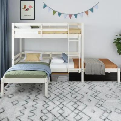 DHP Casey Kids' L-Shaped Corner Triple Bunk Bed, White