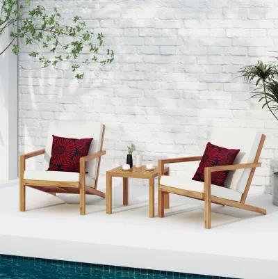 Merax 3 PCS Wood Frame Patio Chairs Table Conversation Set