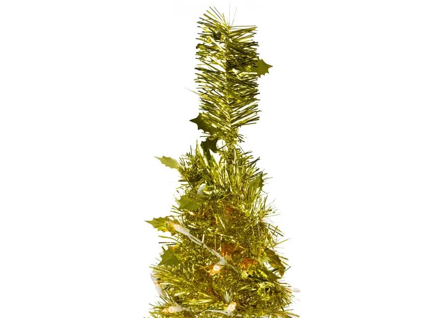 4' Pre-Lit Gold Tinsel Pop-Up Artificial Christmas Tree  Clear Lights