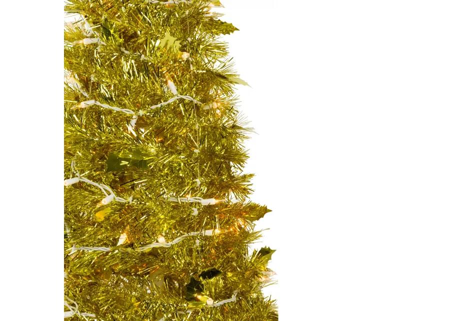 4' Pre-Lit Gold Tinsel Pop-Up Artificial Christmas Tree  Clear Lights