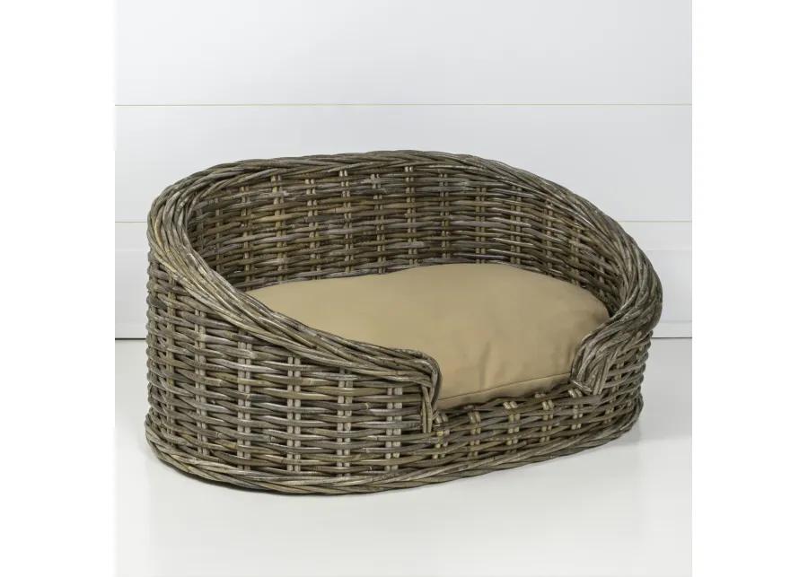 Curvy 28.5" x 17.25" Classic Handwoven Rattan Dog Bed with Machine-Washable Cushion, Kubu Gray