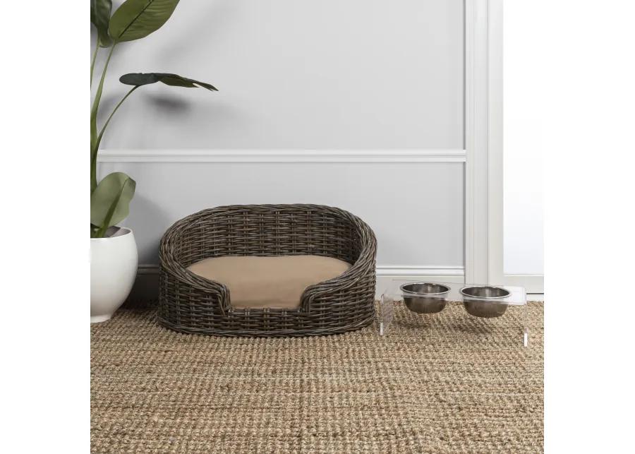 Curvy 28.5" x 17.25" Classic Handwoven Rattan Dog Bed with Machine-Washable Cushion, Kubu Gray