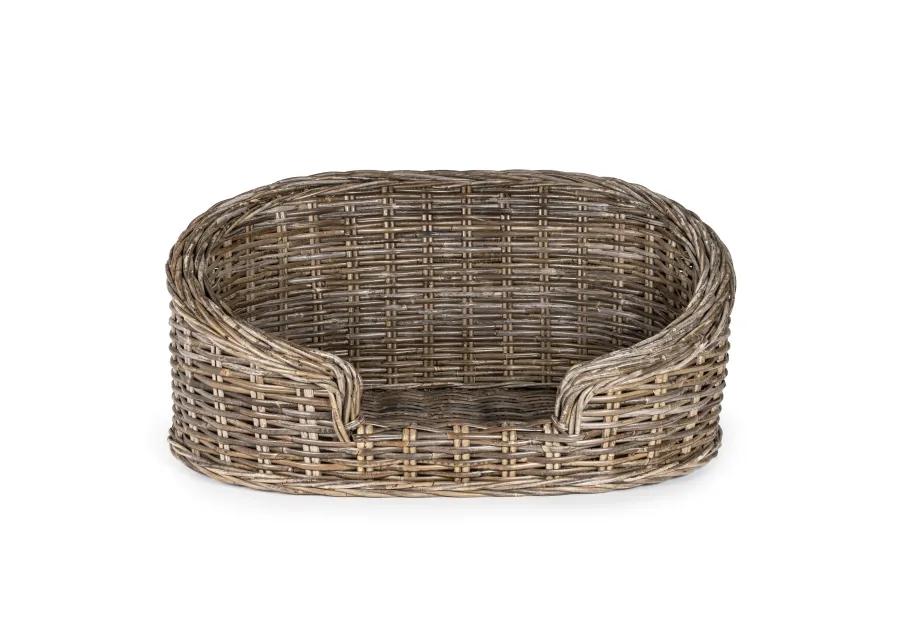 Curvy 28.5" x 17.25" Classic Handwoven Rattan Dog Bed with Machine-Washable Cushion, Kubu Gray