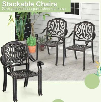 2 Pieces Patio Cast Aluminum Dining Chairs with Armrests-Bronze