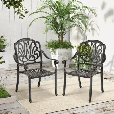 2 Pieces Patio Cast Aluminum Dining Chairs with Armrests-Bronze