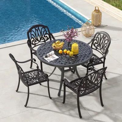 2 Pieces Patio Cast Aluminum Dining Chairs with Armrests-Bronze