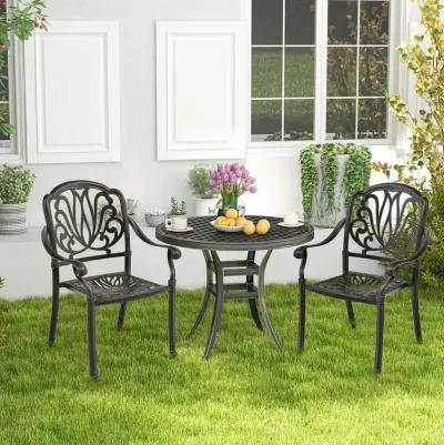 2 Pieces Patio Cast Aluminum Dining Chairs with Armrests-Bronze