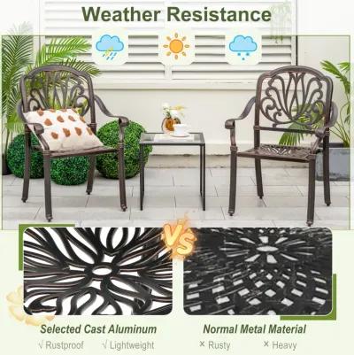 2 Pieces Patio Cast Aluminum Dining Chairs with Armrests-Bronze