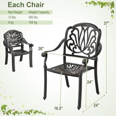 2 Pieces Patio Cast Aluminum Dining Chairs with Armrests-Bronze