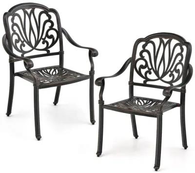 2 Pieces Patio Cast Aluminum Dining Chairs with Armrests-Bronze