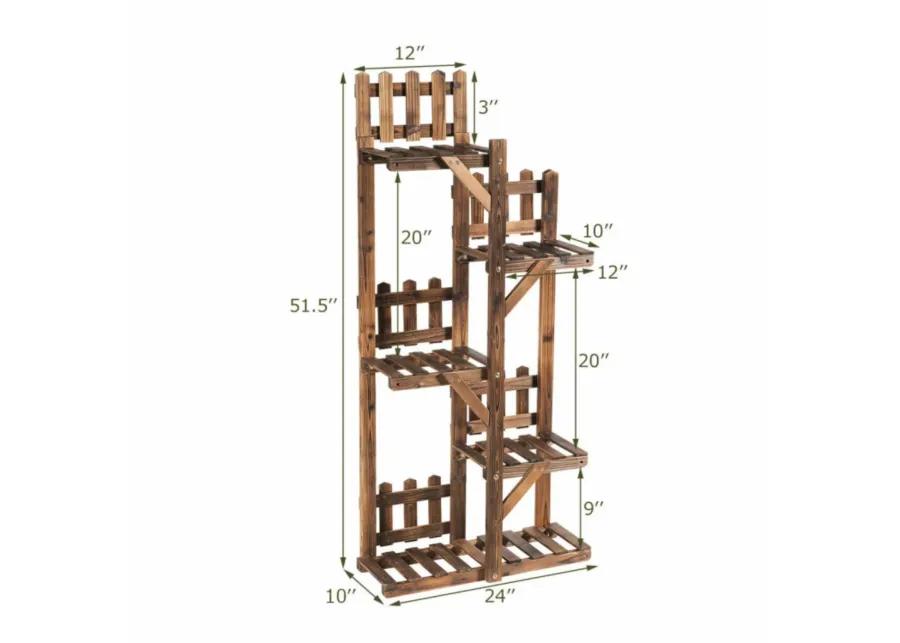 Hivvago 5-Tier Flower Rack Wood Plant Stand 6 Pots Display Shelf