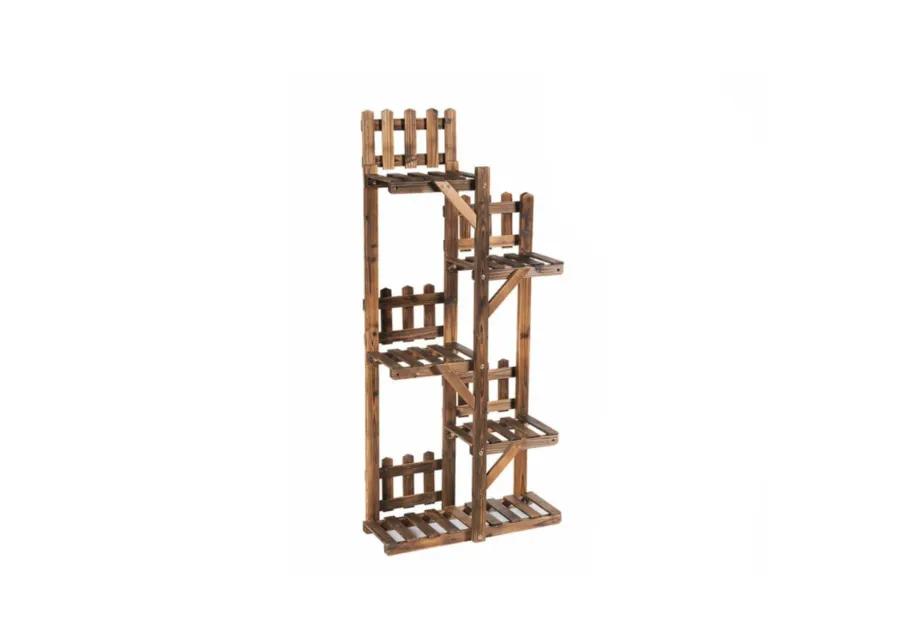 Hivvago 5-Tier Flower Rack Wood Plant Stand 6 Pots Display Shelf