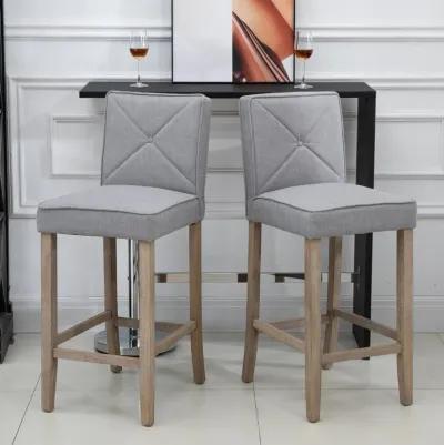 Gray Modern Seating: Set of 2 Upholstered Bar Stools with Wood Legs