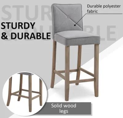 Gray Modern Seating: Set of 2 Upholstered Bar Stools with Wood Legs